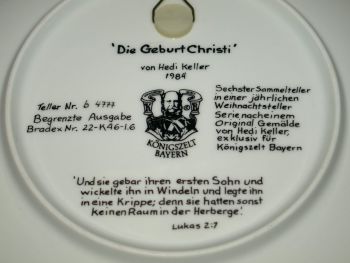 Konigszelt Limited Edition Collectors Plate by Hedi Keller, The Birth of Ch