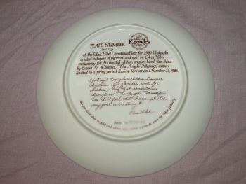 Edna Hibel Limited Edition Christmas Plate by Knowles, The Angels Message.