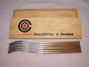 Le Creuset Fondue Forks, Vintage Set in Wooden Box. (5)