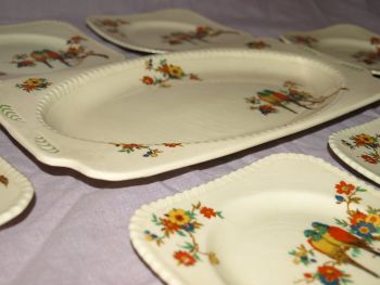 Art Deco Parrot Pattern Squareform Sandwich Plate and Side Plates. (9)