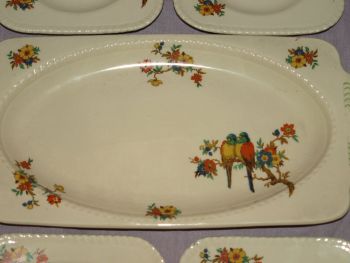 Art Deco Parrot Pattern Squareform Sandwich Plate and Side Plates. (3)