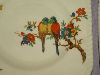 Art Deco Parrot Pattern Squareform Sandwich Plate and Side Plates. (8)