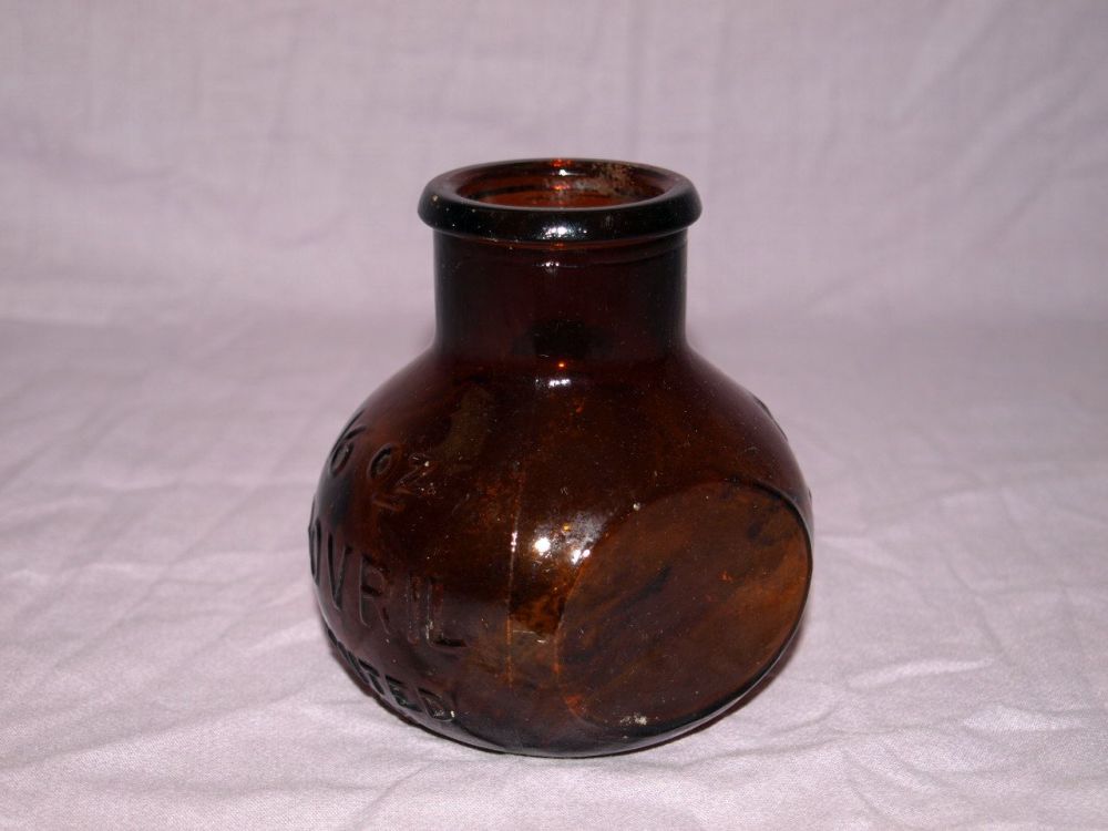 Antique 16oz Amber Glass Bovril Jar.