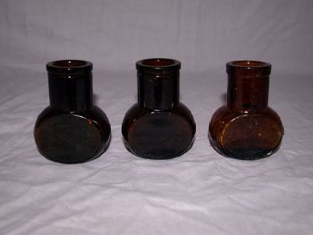 Antique Set of Three Amber Glass 2 oz Bovril Jars. (3)