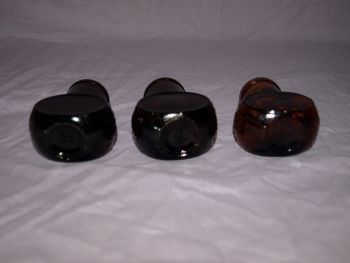Antique Set of Three Amber Glass 2 oz Bovril Jars. (6)