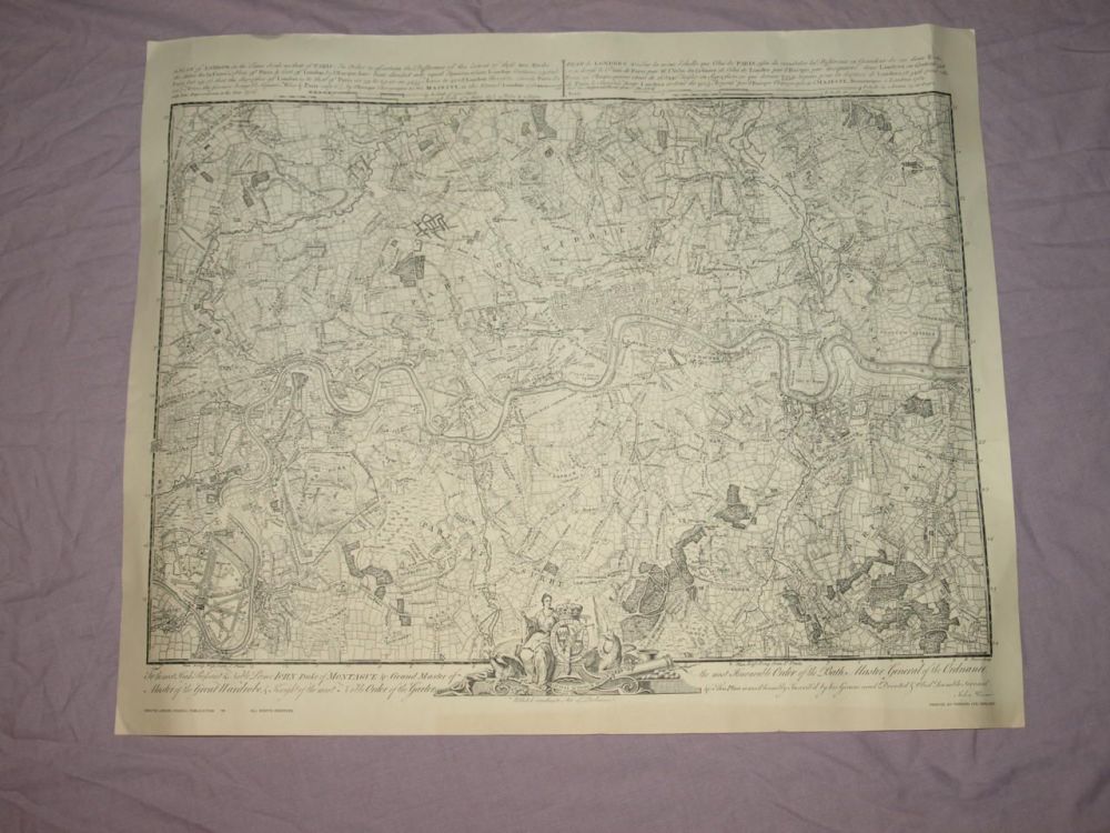 Map of London and Part of Surrounding Counties, England 1760s. Reproduction