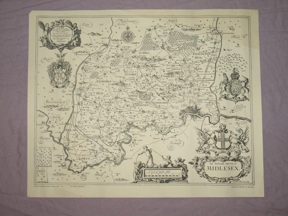 Actual Survey Map of Middlesex, 1670s by John Ogilby, Reproduction.