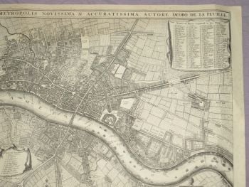 Tourist Map of London 1690 by Jacobus De La Feuille, Reproduction. (3)