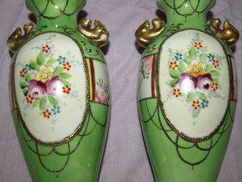Kinjo China Nippon, Pair of Hand Painted Vases. (5)