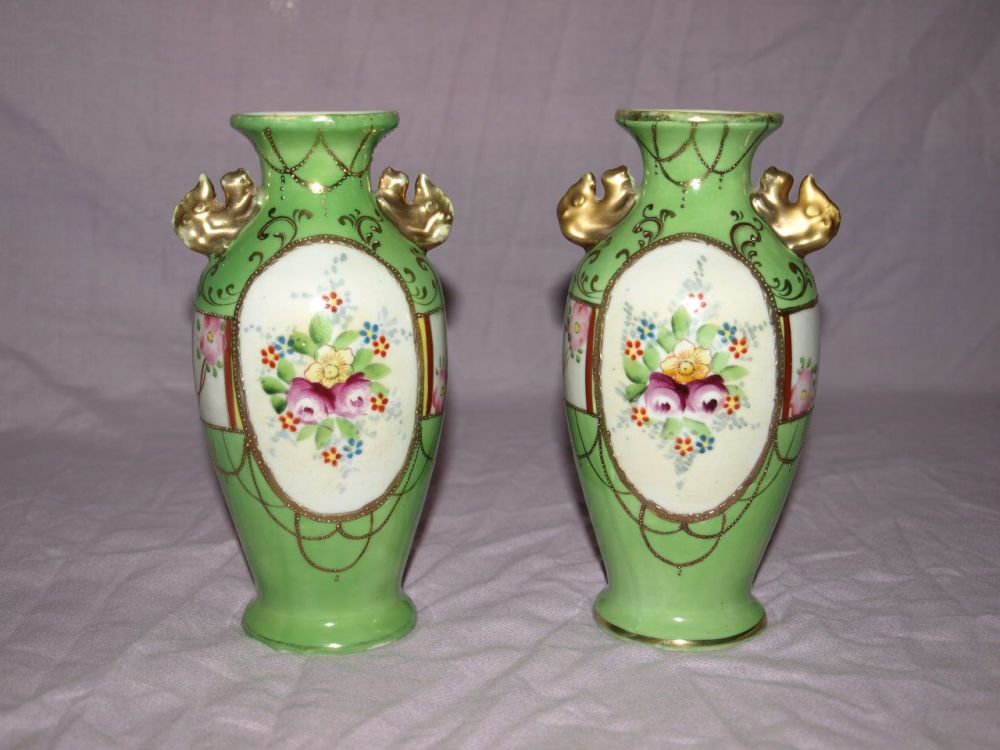 Kinjo China Nippon, Pair of Hand Painted Vases.