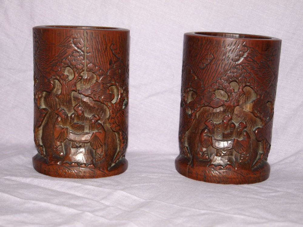 Pair of Vintage Chinese Bamboo Brush Pots.