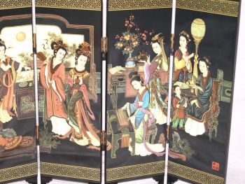 Miniature Chinese Folding Screen, Twelve Beauties of Jinling. (3)