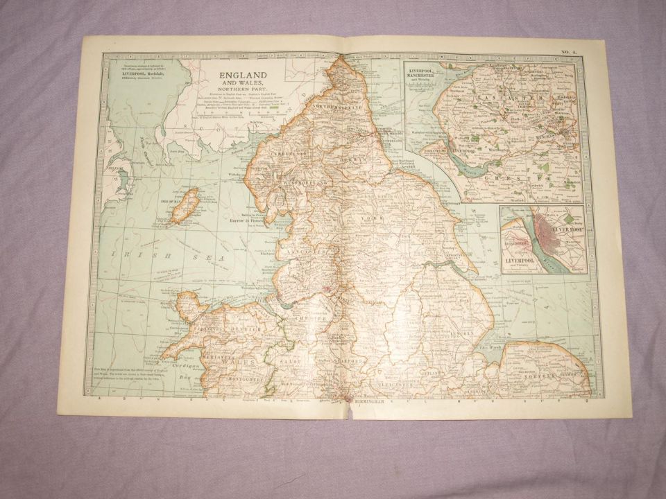 Map of England & Wales, Northern Part, 1903.