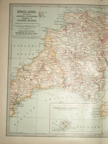 Map of Cornwall, Devon, Dorset &amp; Channel Islands, 1903. (2)