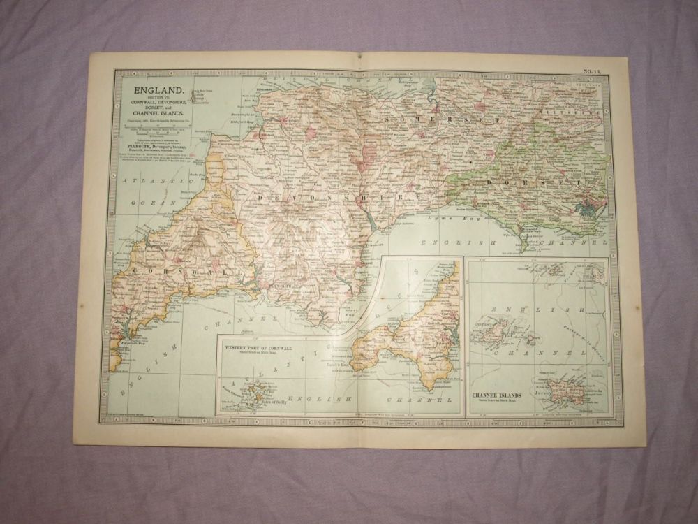 Map of Cornwall, Devon, Dorset & Channel Islands, 1903.