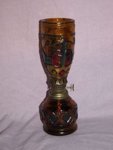 Vintage Amber Glass Oil Lamp, Sail Boat Brand (2)