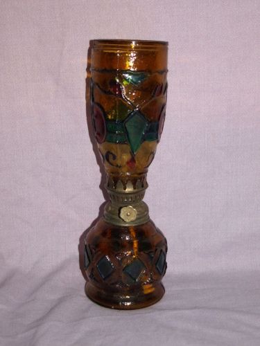 Vintage Amber Glass Oil Lamp, Sail Boat Brand (3)