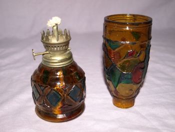 Vintage Amber Glass Oil Lamp, Sail Boat Brand (5)