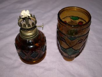 Vintage Amber Glass Oil Lamp, Sail Boat Brand (7)