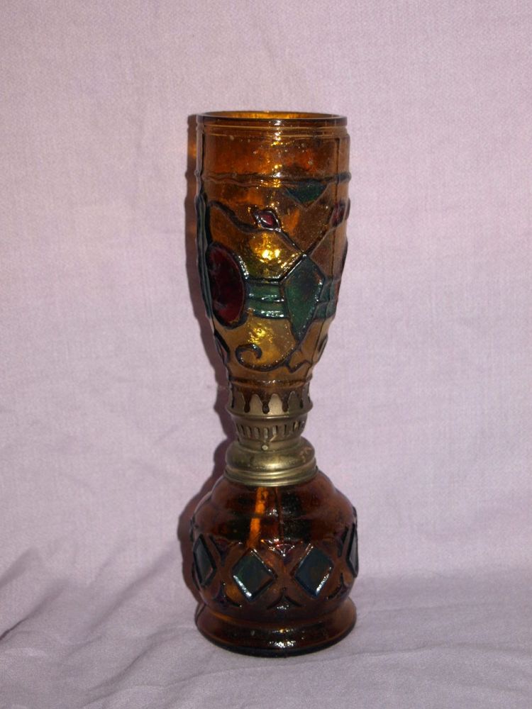 Vintage Amber Glass Oil Lamp, Sail Boat Brand