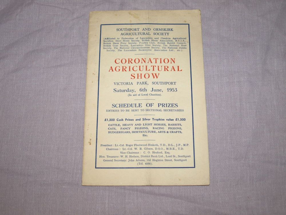 Coronation Agricultural Show, Southport Guide Book, 1953. 
