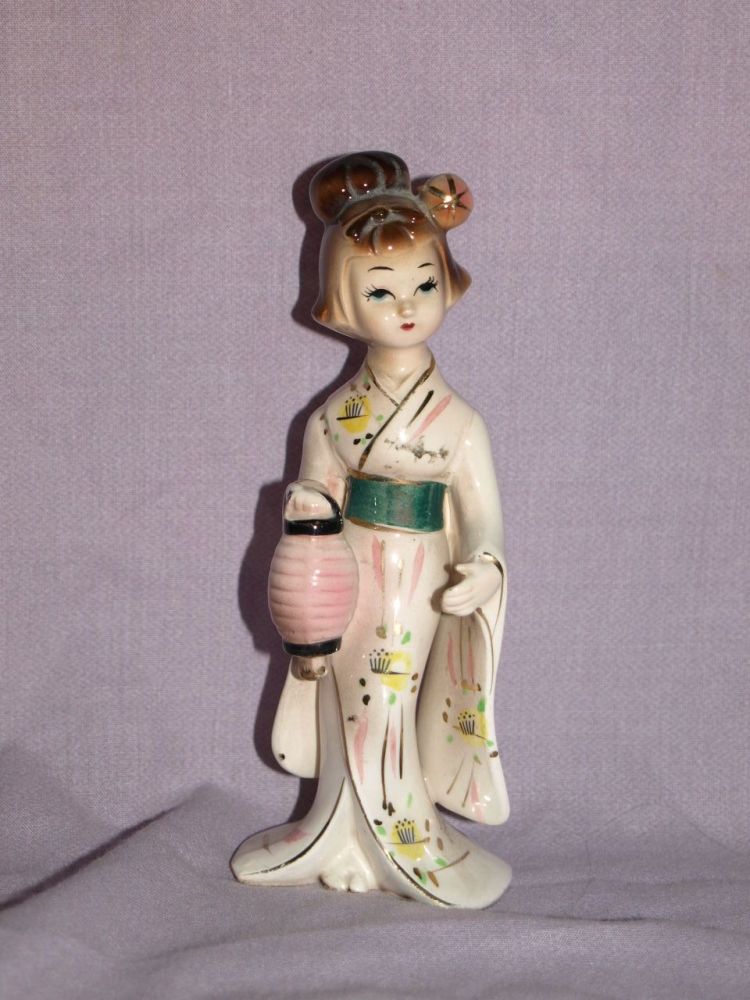 Vintage Kitsch China Figure Oriental Lady Holding a Lantern.