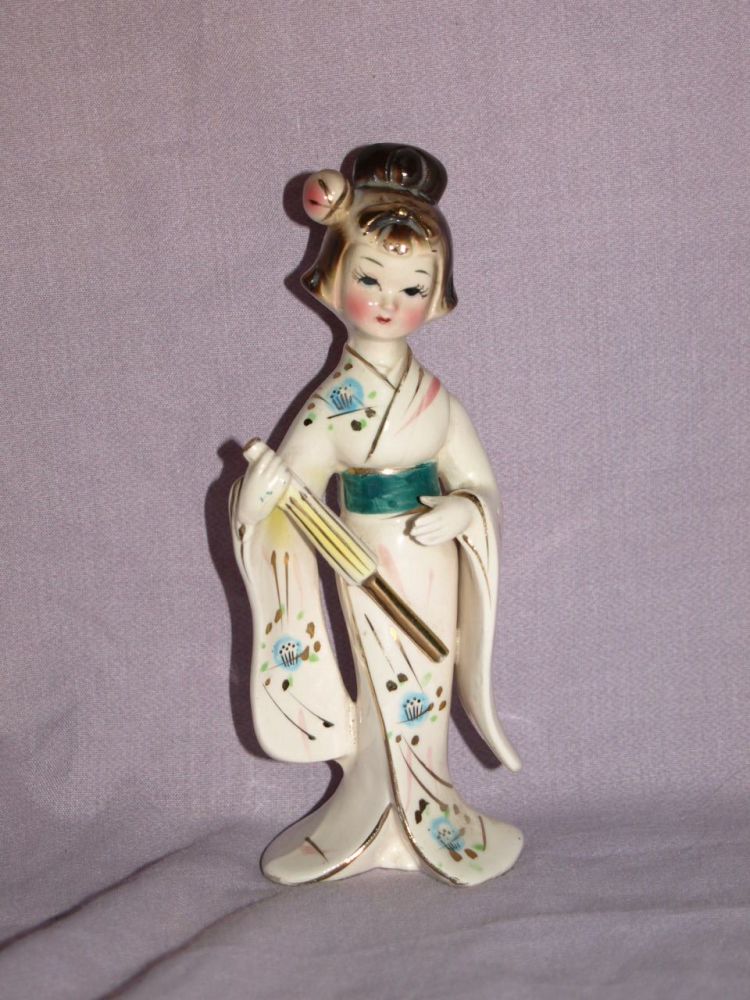 Vintage Kitsch China Figure Oriental Lady Holding a Parasol.