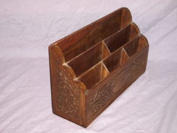 Carved Wooden Letter Rack With Brass Inlay. (2)