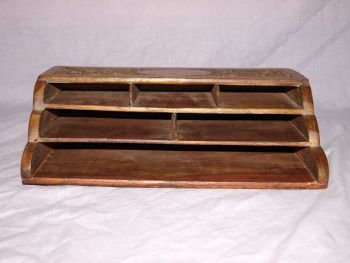 Carved Wooden Letter Rack With Brass Inlay. (4)