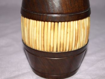 Porcupine Quill Lidded Pot in Shape of a Barrel. (4)