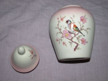 Small Lidded Ginger Jar with Goldfinch Design. (2)