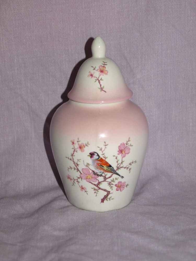 Small Lidded Ginger Jar with Goldfinch Design.