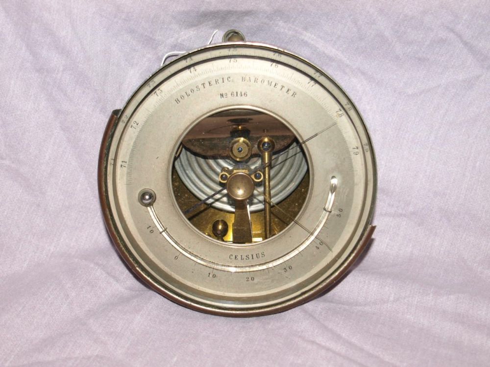 Vintage Holosteric Barometer with Curved Thermometer.