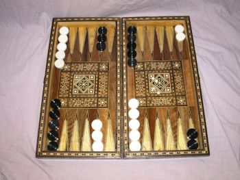 Inlaid Wooden Folding Backgammon, Chess and Draughts Board. (2)