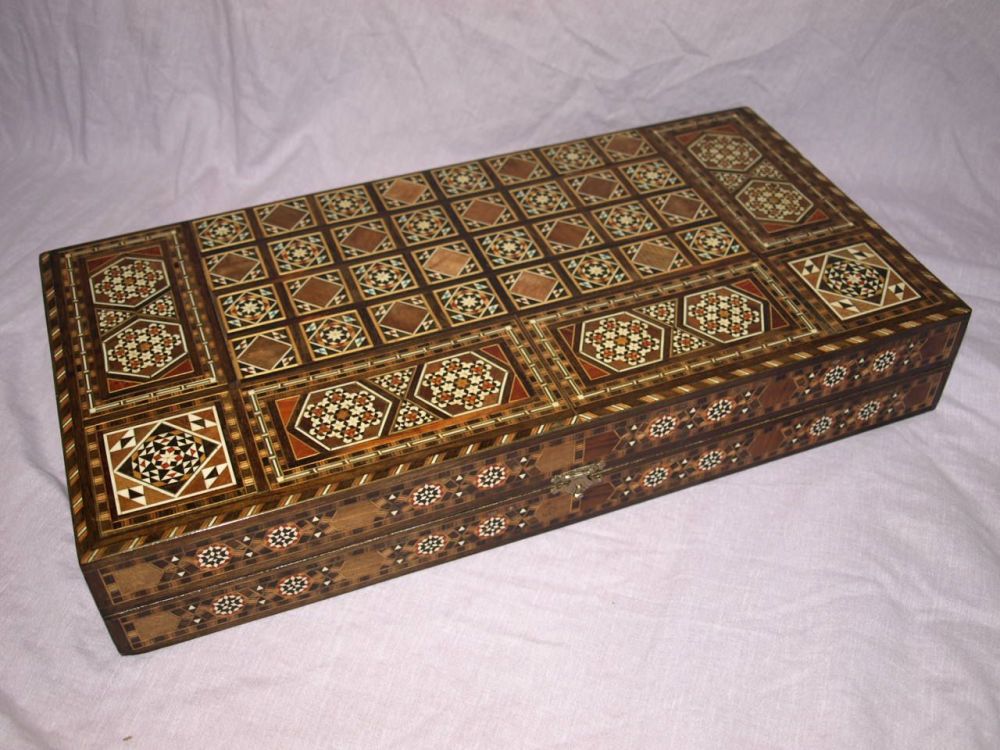 Inlaid Wooden Folding Backgammon, Chess and Draughts Board.