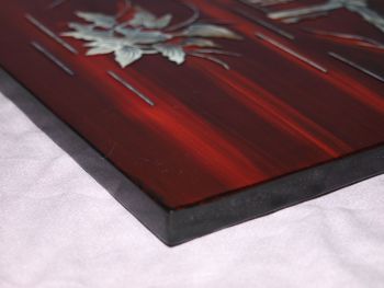 Chinese Wood Carrier Red &amp; Black Lacquer Picture Panel with Mother of Pearl