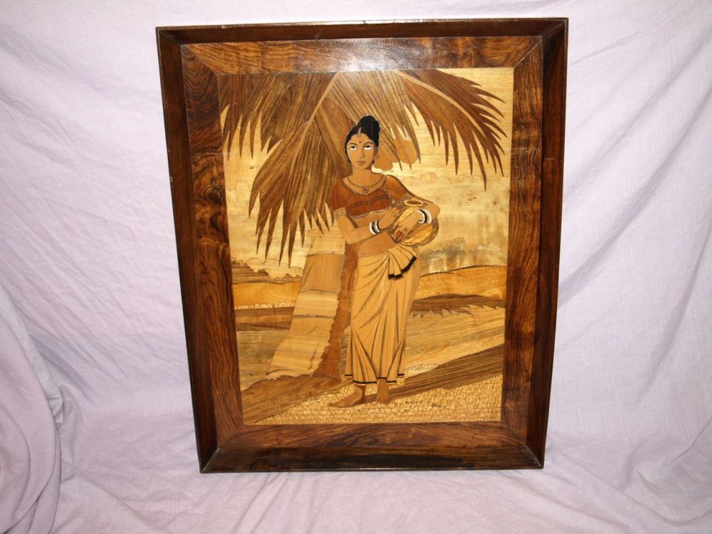 Large Marquetry Picture of an Asian Lady.