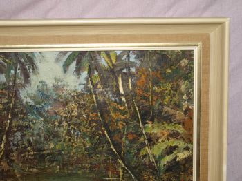 Vintage Original Oil on Canvas Painting, Thailand River Scene. (3)