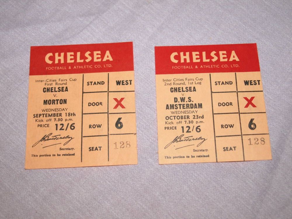 Chelsea FC Inter Cities Fairs Cup Tickets 1968, D.W.S Amsterdam & Morton.