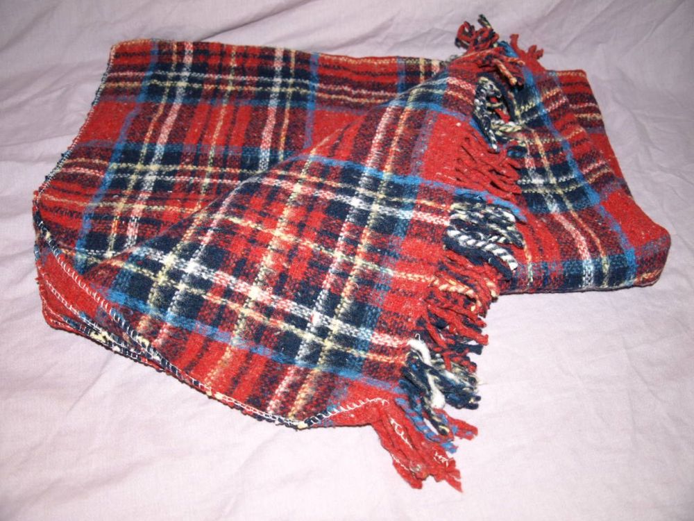 Vintage Wool Tartan Travel Rug, Picnic Blanket.