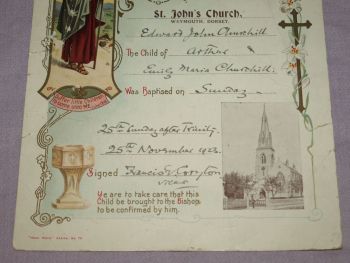 Holy Baptism Certificate, 1923, St John&rsquo;s Church, Weymouth, Dorset. (3)