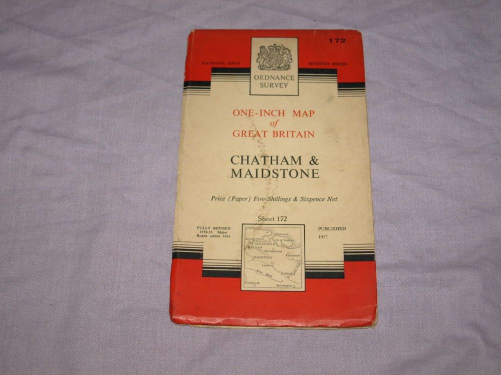 Ordnance Survey One-Inch Map of Chatham & Maidstone, No 172. 1961