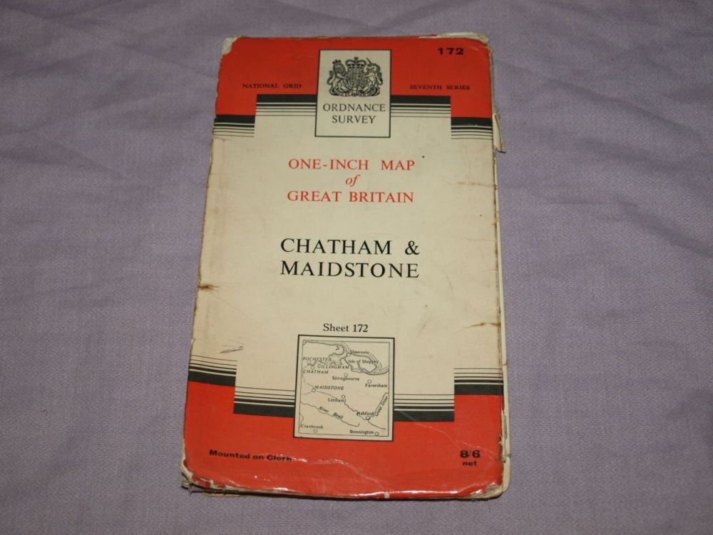 Ordnance Survey One-Inch Map of Chatham & Maidstone, No 172. 1964