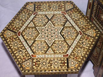 Set of 3 Moorish Hexagonal Inlaid Tables. (6)