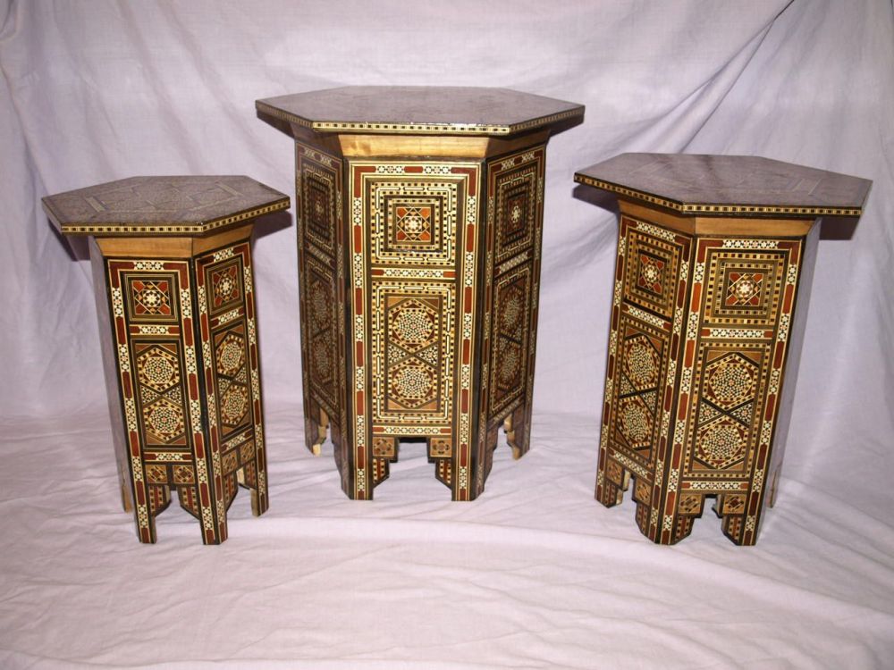 Set of 3 Moorish Hexagonal Inlaid Tables.