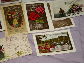 Job lot of 1930s Birthday Greetings Cards Postcards. (4)