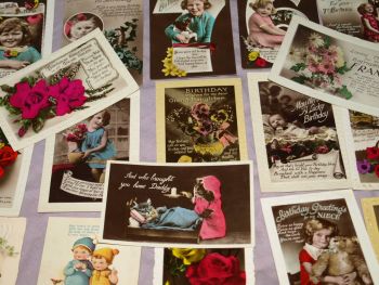 Job lot of 1930s Birthday Greetings Cards Postcards. (7)