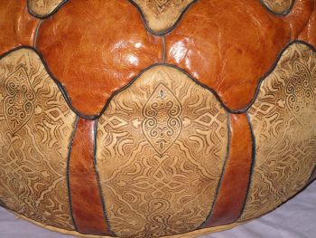 Vintage Moroccan Turkish Tan Leather Pouffe Footstool. (2)