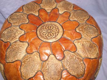 Vintage Moroccan Turkish Tan Leather Pouffe Footstool. (3)