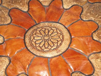 Vintage Moroccan Turkish Tan Leather Pouffe Footstool. (4)